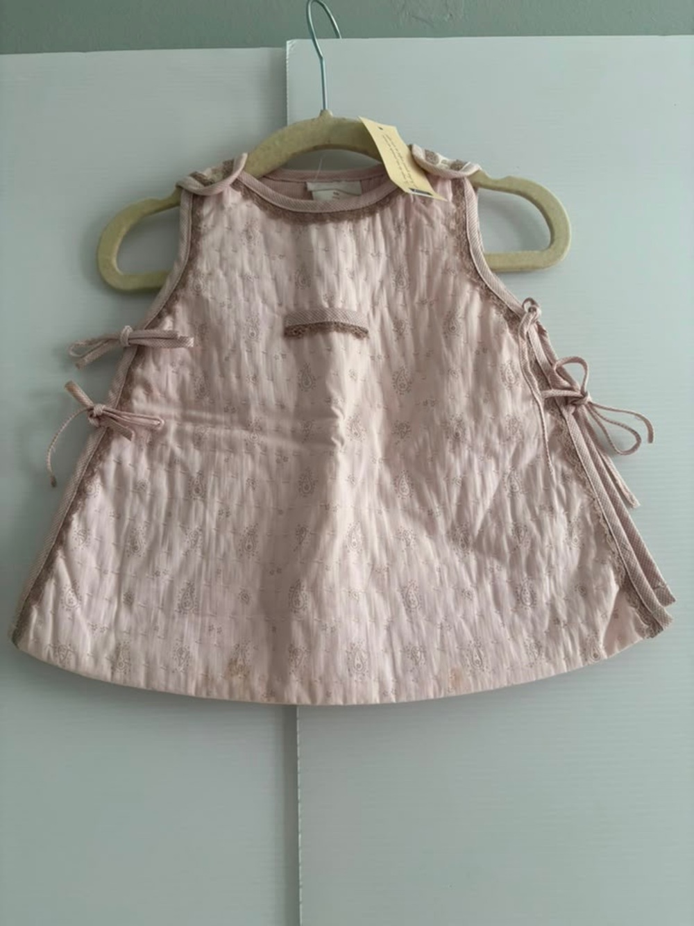 Jacadi Baby Girl Pink Quilted Dress With Side Ties Size 3M New With Tags